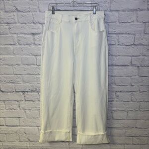 Halara Denim Flex Jeans Lg Tall High Waisted Wide Leg Rolled Hem Stretch Cream